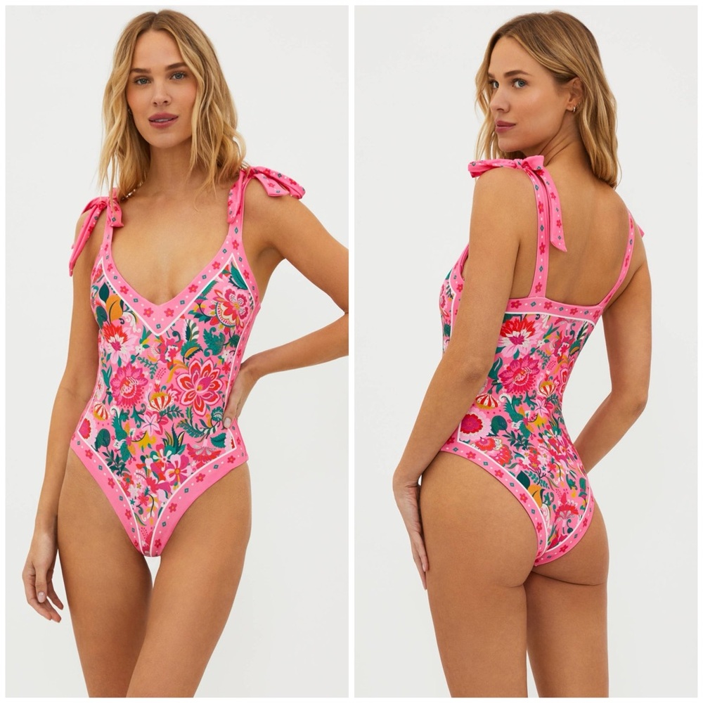Beach Riot Pink and Green One Piece Swimsuit with Ruffle Details